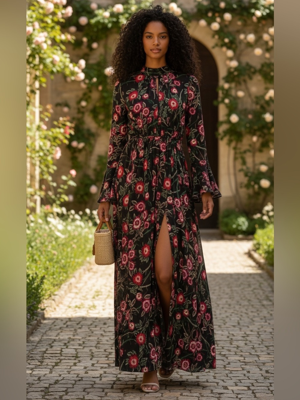 Misa Los Angeles Kora Floral Long Sleeve Backless Maxi Dresspp